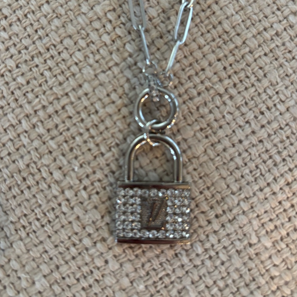 Silver LV Padlock Charm Necklace